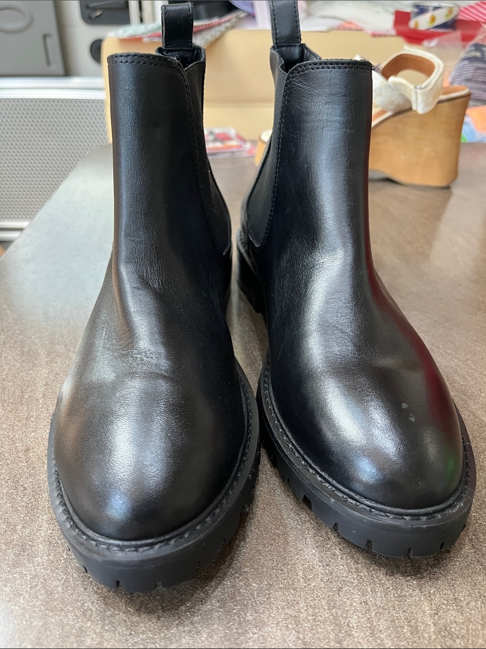 Steve Madden Black Leather Lug Sole Chelsea Boots